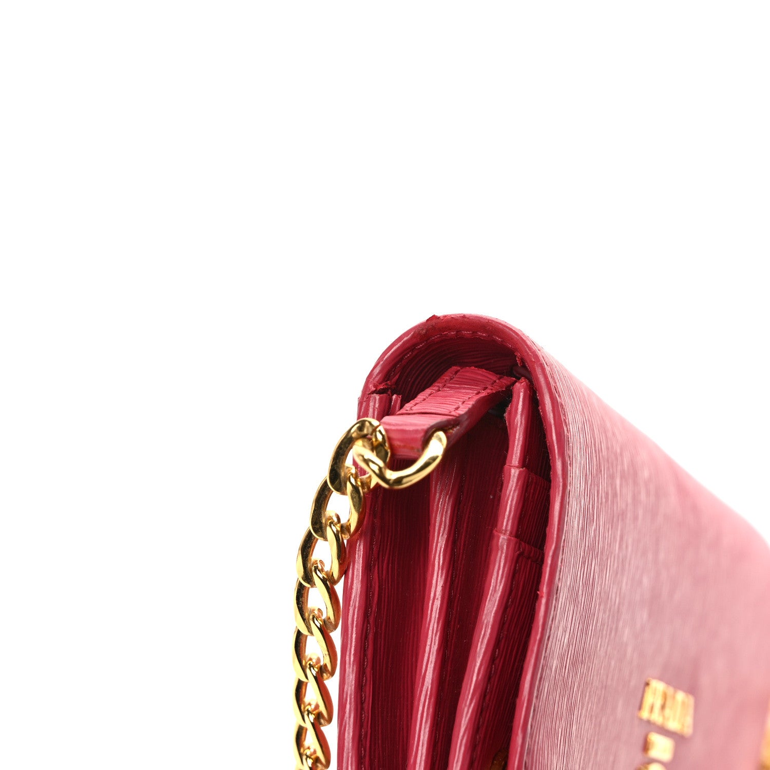 Prada Vitello Move Metal Oro Chain Wallet Peonia 10 of 10