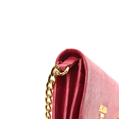 Prada Vitello Move Metal Oro Chain Wallet Peonia 10 of 10