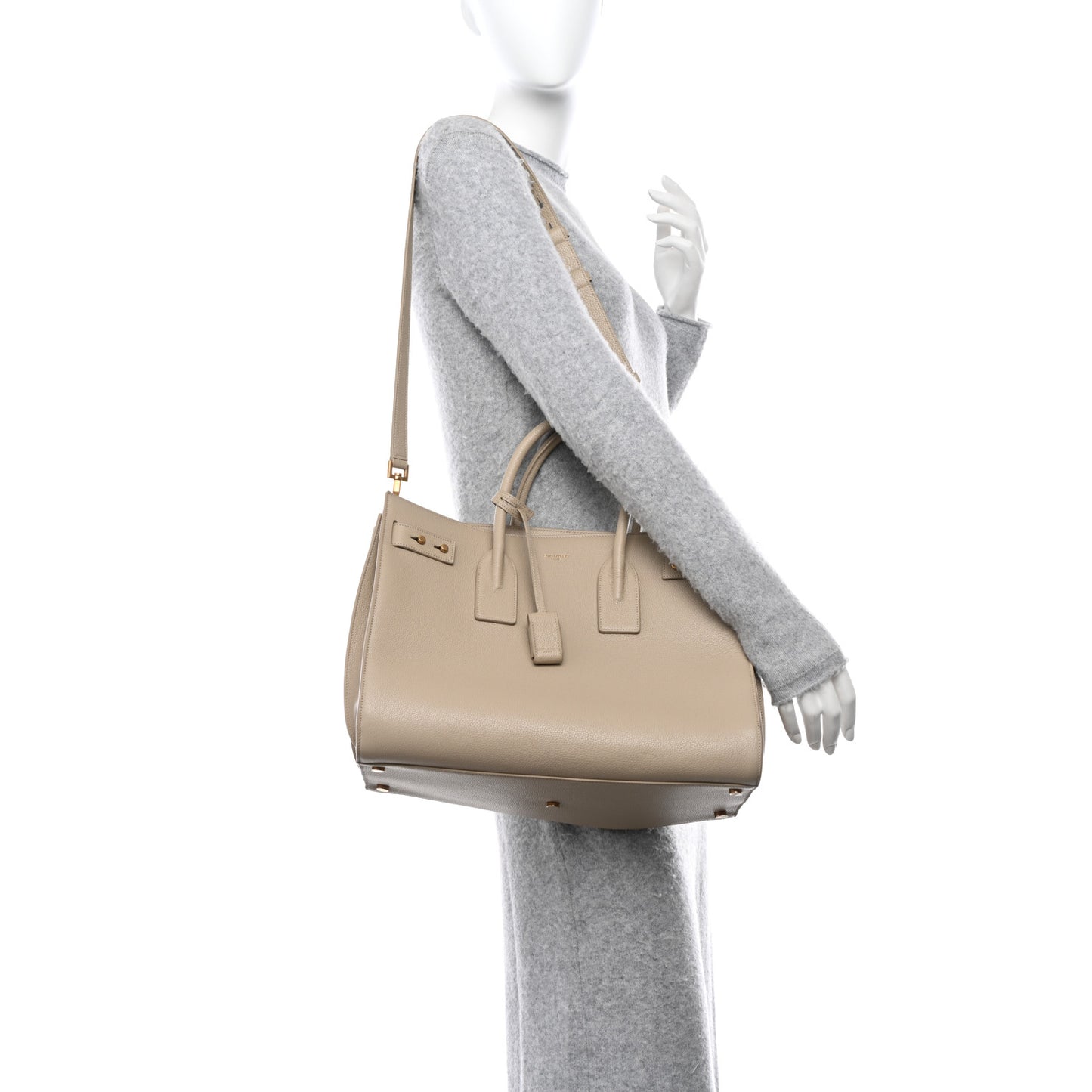 Grained Calfskin Large Souple Sac De Jour Dark Beige