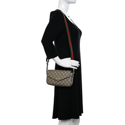 Gucci GG Supreme Monogram Textured Dollar Calfskin Web Mini Ophidia Envelope Shoulder Bag Beige Ebony 2 of 11