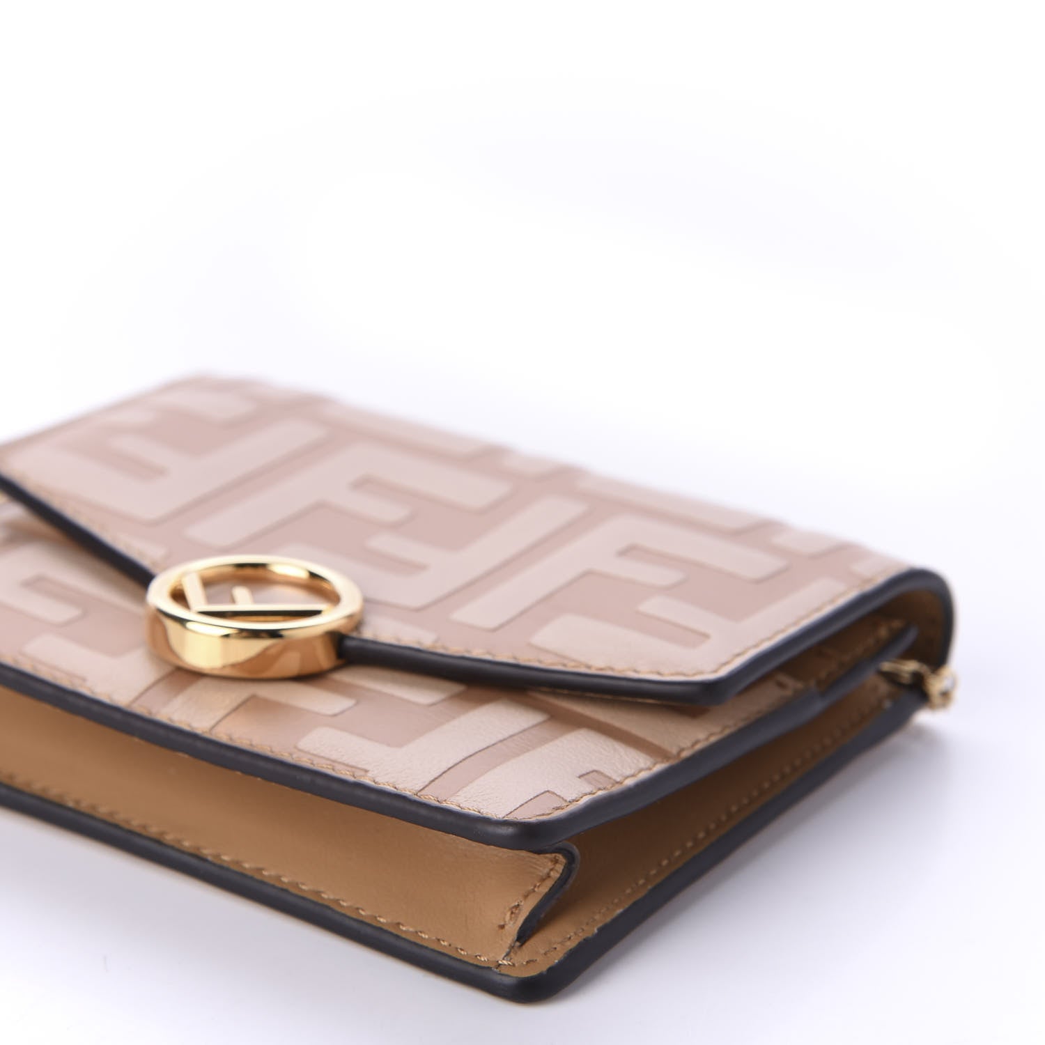 Fendi Vitello Termolagoon F is Fendi FF 1974 Embossed Geometric Flap Wallet On Chain Miele Scuro 7 of 10