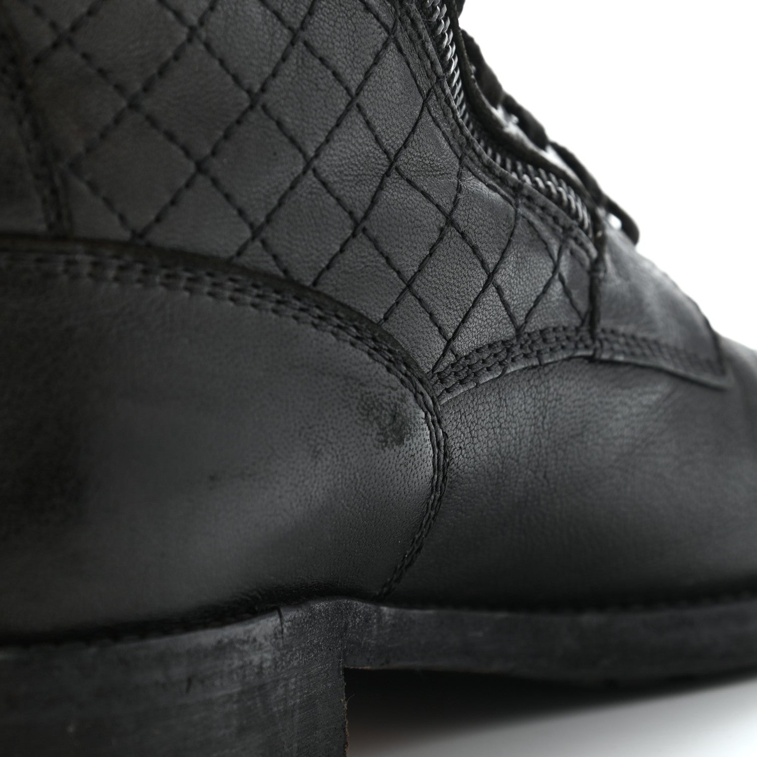 Chanel Calfskin Quilted Lace Up Combat Boots 40 Black 13 of 15