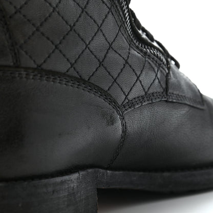 Chanel Calfskin Quilted Lace Up Combat Boots 40 Black 13 of 15