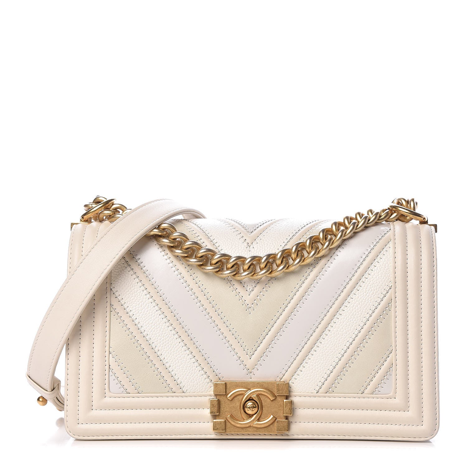 Chanel Caviar Suede Calfskin Chevron Medium Boy Flap White 1 of 13