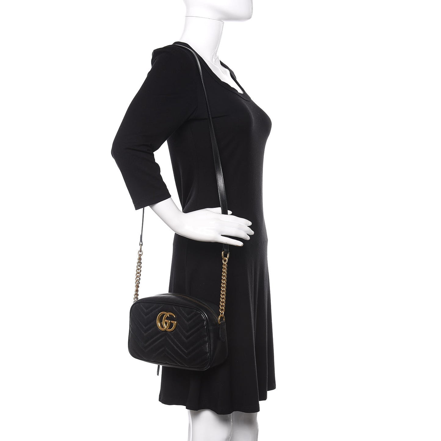 Calfskin Matelasse Small GG Marmont Chain Shoulder Bag Black
