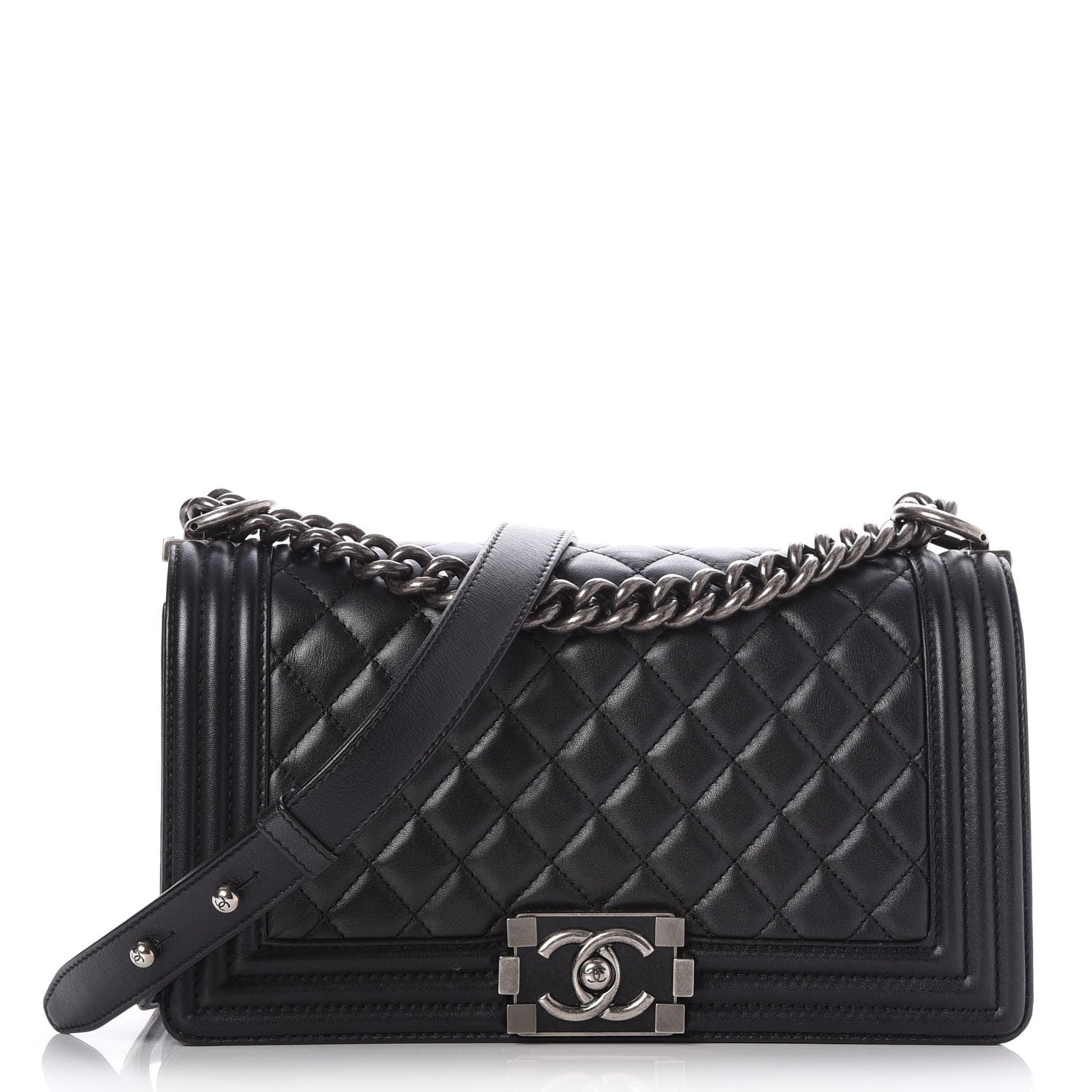 Chanel Metallic Calfskin Quilted Medium Boy Flap Black 1 of 9