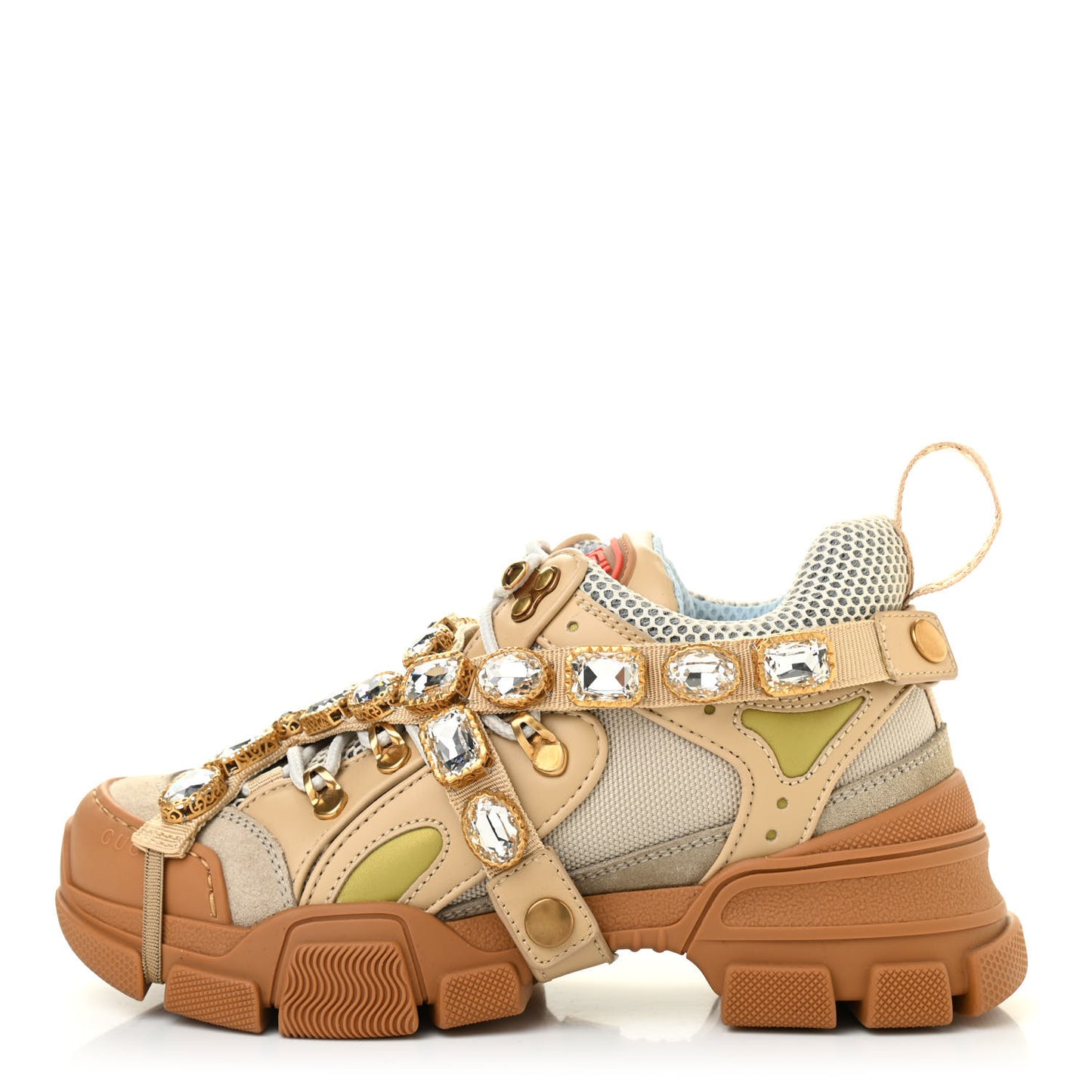 X SEGA Mesh Canvas Calfskin Removable Crystals Flashtrek Sneakers 36.5 Mystic White Oatmeal Sand Storm
