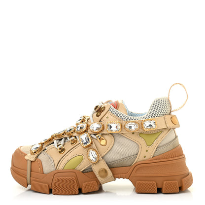 Gucci X SEGA Mesh Canvas Calfskin Removable Crystals Flashtrek Sneakers 36.5 Mystic White Oatmeal Sand Storm 1 of 8