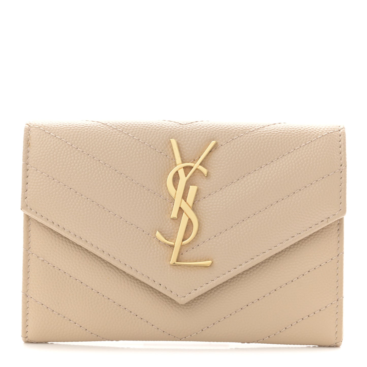 Grain De Poudre Matelasse Chevron Small Monogram Envelope Wallet Dark Beige