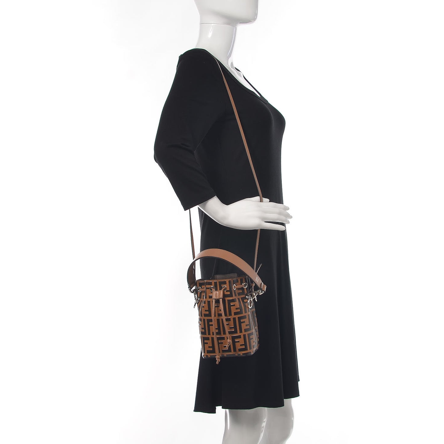 Vitello Liberty F is Fendi FF Embossed Mini Mon Tresor Bucket Bag Tobacco Black