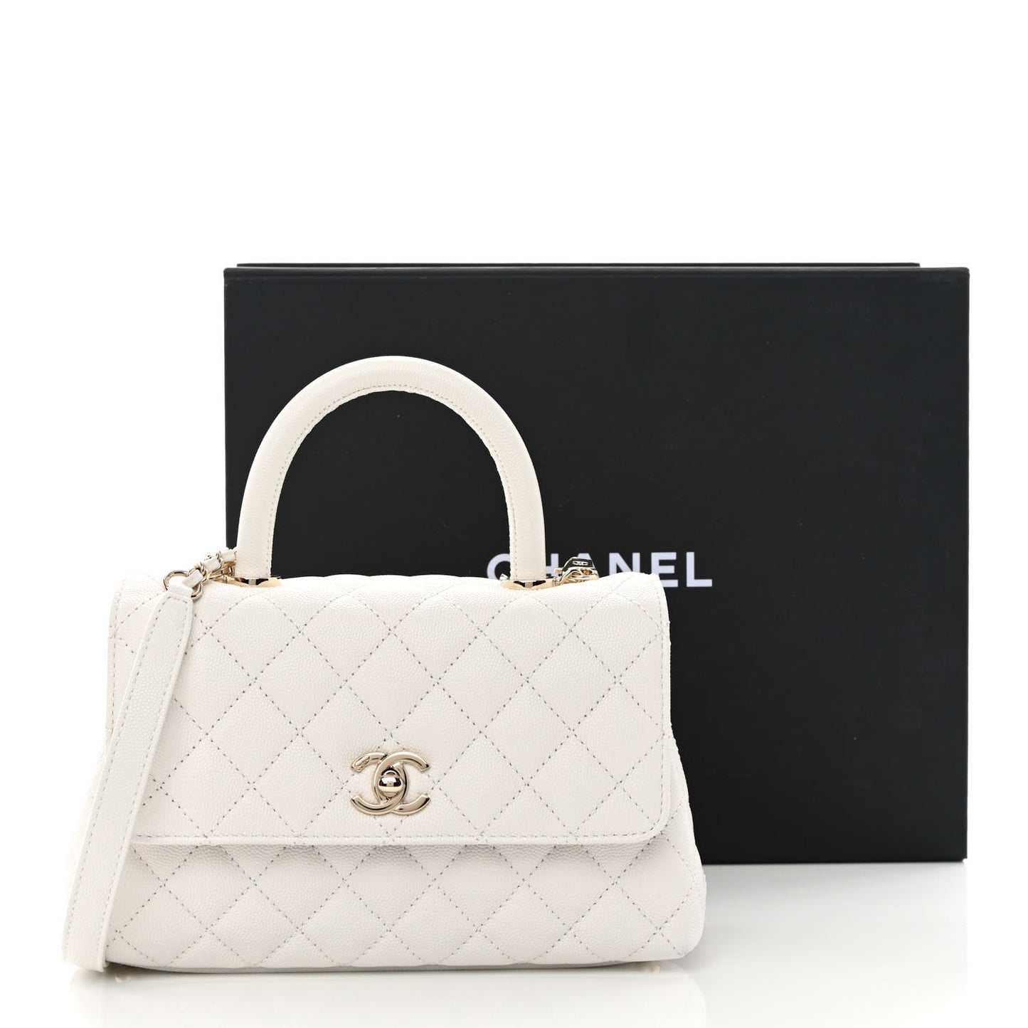 Caviar Quilted Mini Coco Handle Flap White