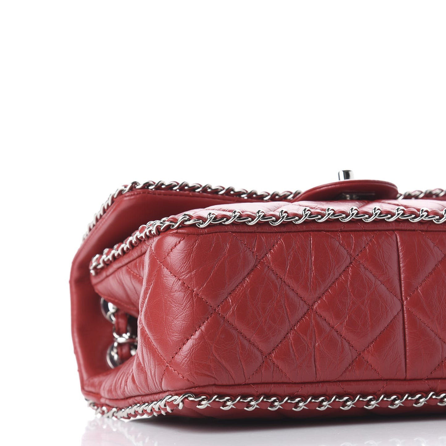 Crumpled Calfskin Medium Chain All Over Flap Red