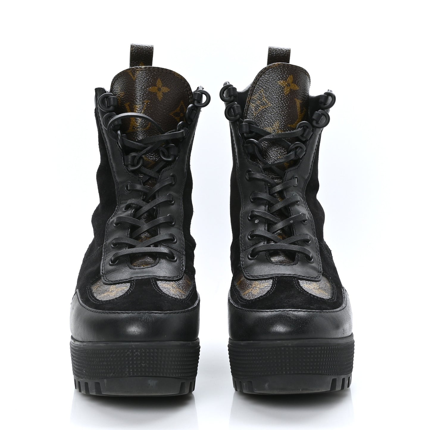 Suede Calfskin Monogram Laureate Platform Desert Boots 38 Black