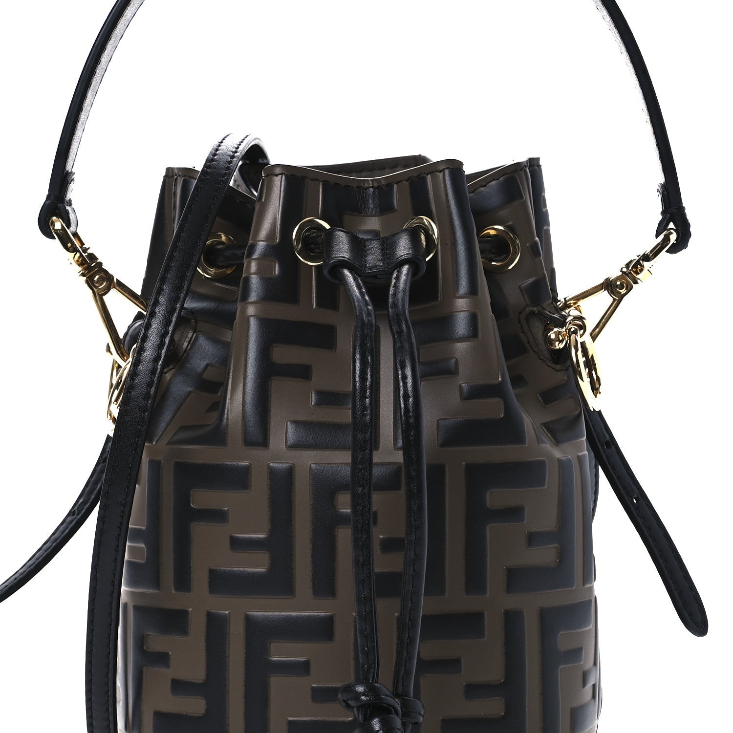 Fendi Vitello Liberty F is Fendi Bi-Color FF 1974 Embossed Mini Mon Tresor Bucket Bag Maya Black 7 of 10