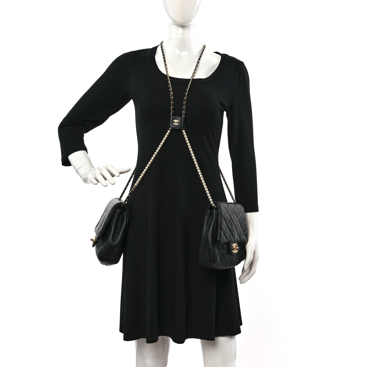 Lambskin Pearl Quilted Side Packs Black