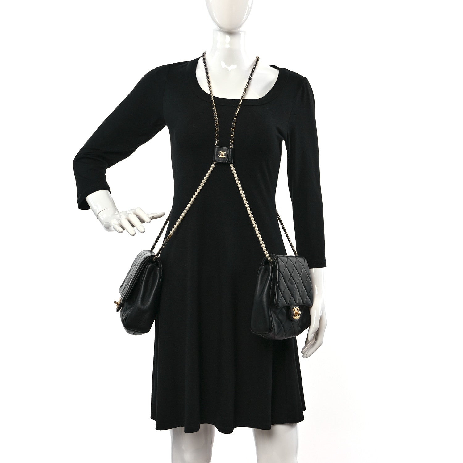 Chanel Lambskin Pearl Quilted Side Packs Black 2 of 10