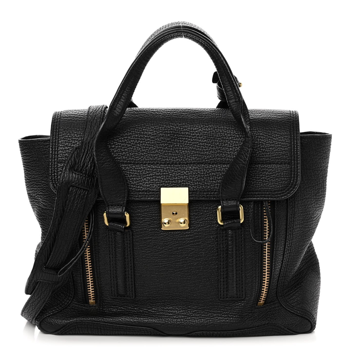 Textured Calfskin Medium Pashli Satchel Black