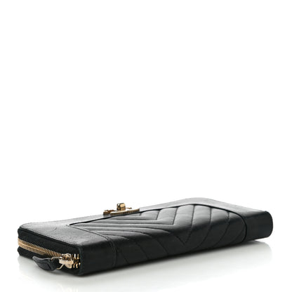 Chanel Sheepskin Chevron Quilted Mademoiselle Vintage Zip Around Wallet Black 4 of 12
