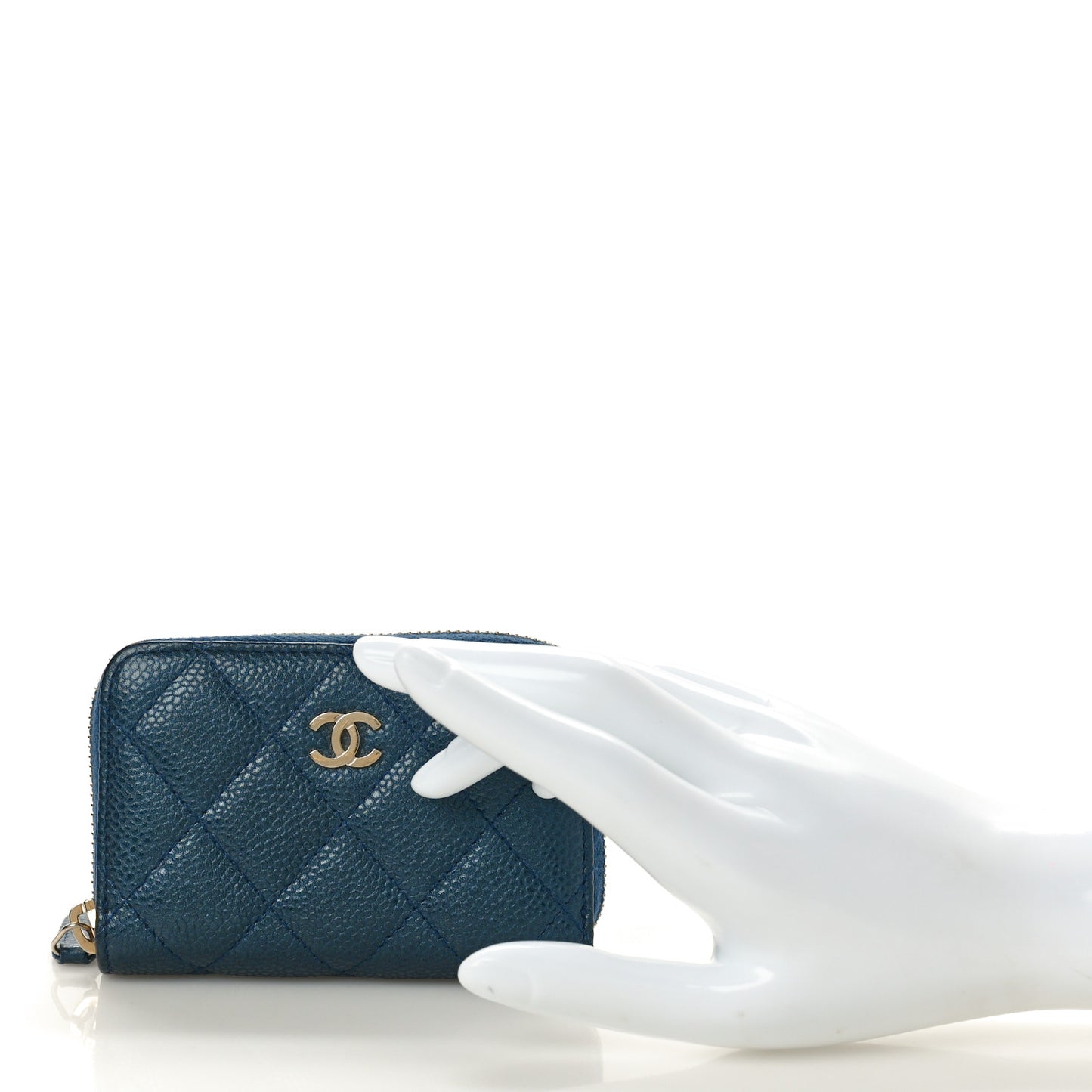 Iridescent Caviar Quilted Zip Coin Purse Dark Blue