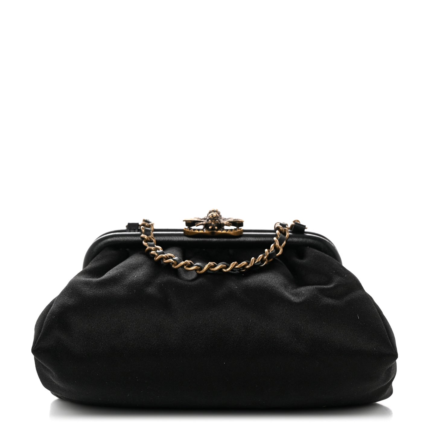 Satin Bee Kisslock Evening Bag Black