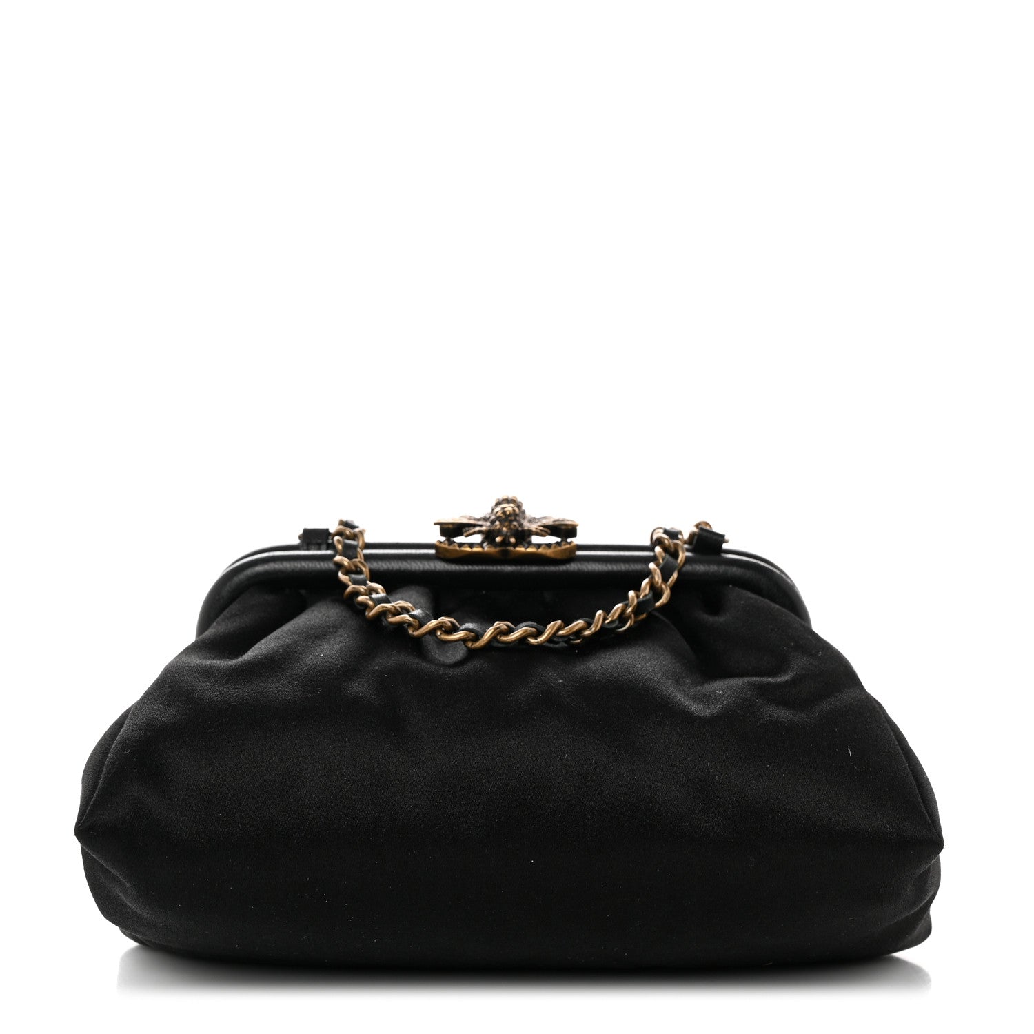 Chanel Satin Bee Kisslock Evening Bag Black 1 of 10