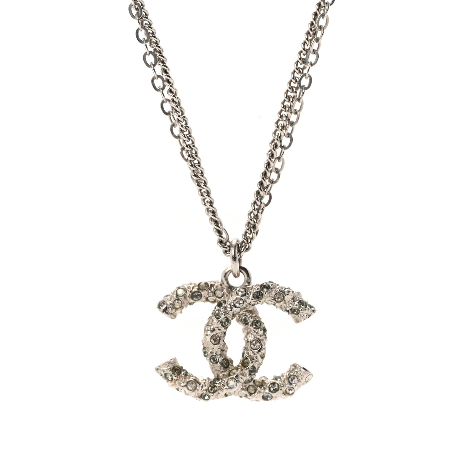 Crystal Pearl CC Multi Strand Pendant Necklace Silver