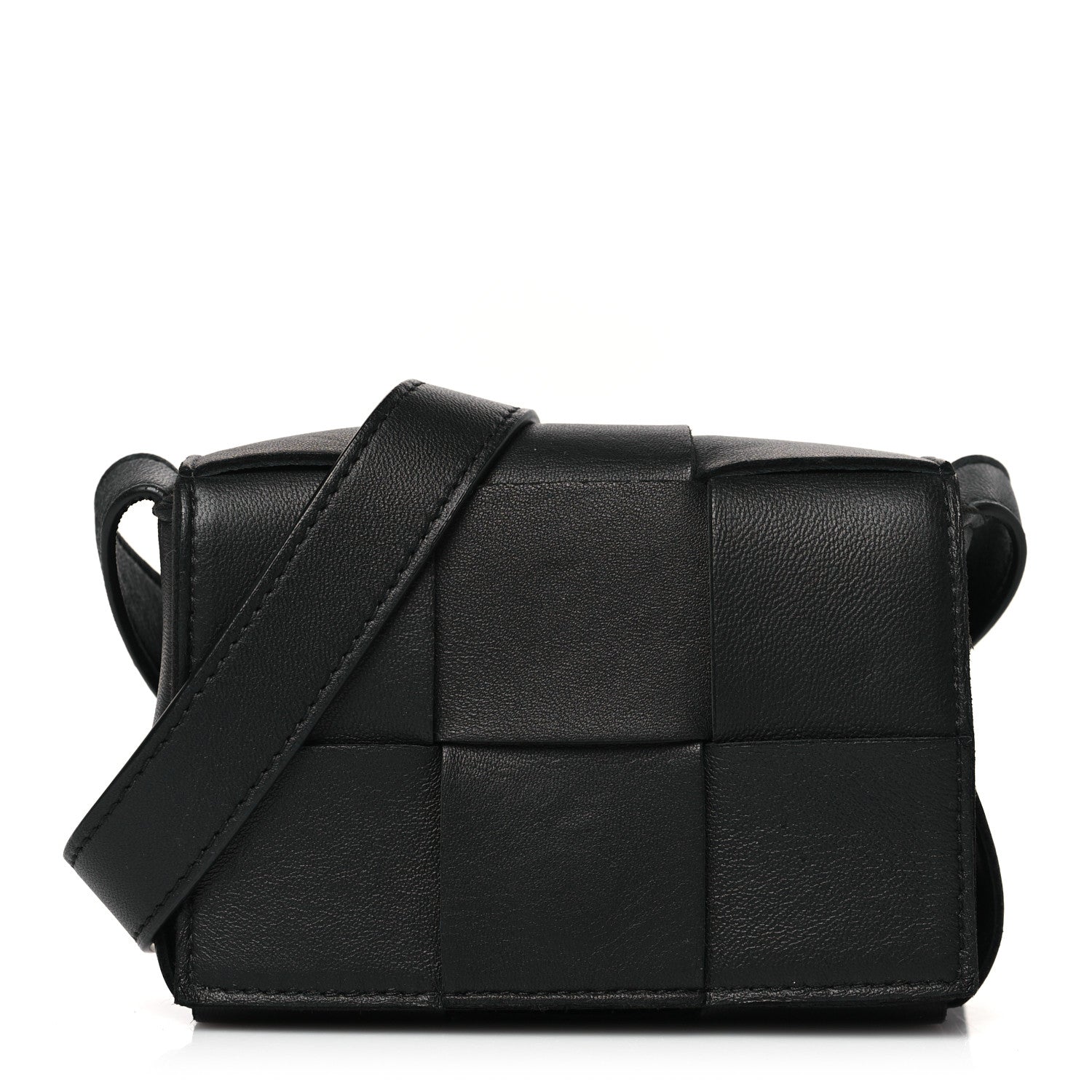 Bottega Veneta Lambskin Maxi Intrecciato Extra Mini Cassette Crossbody Bag Black 1 of 8