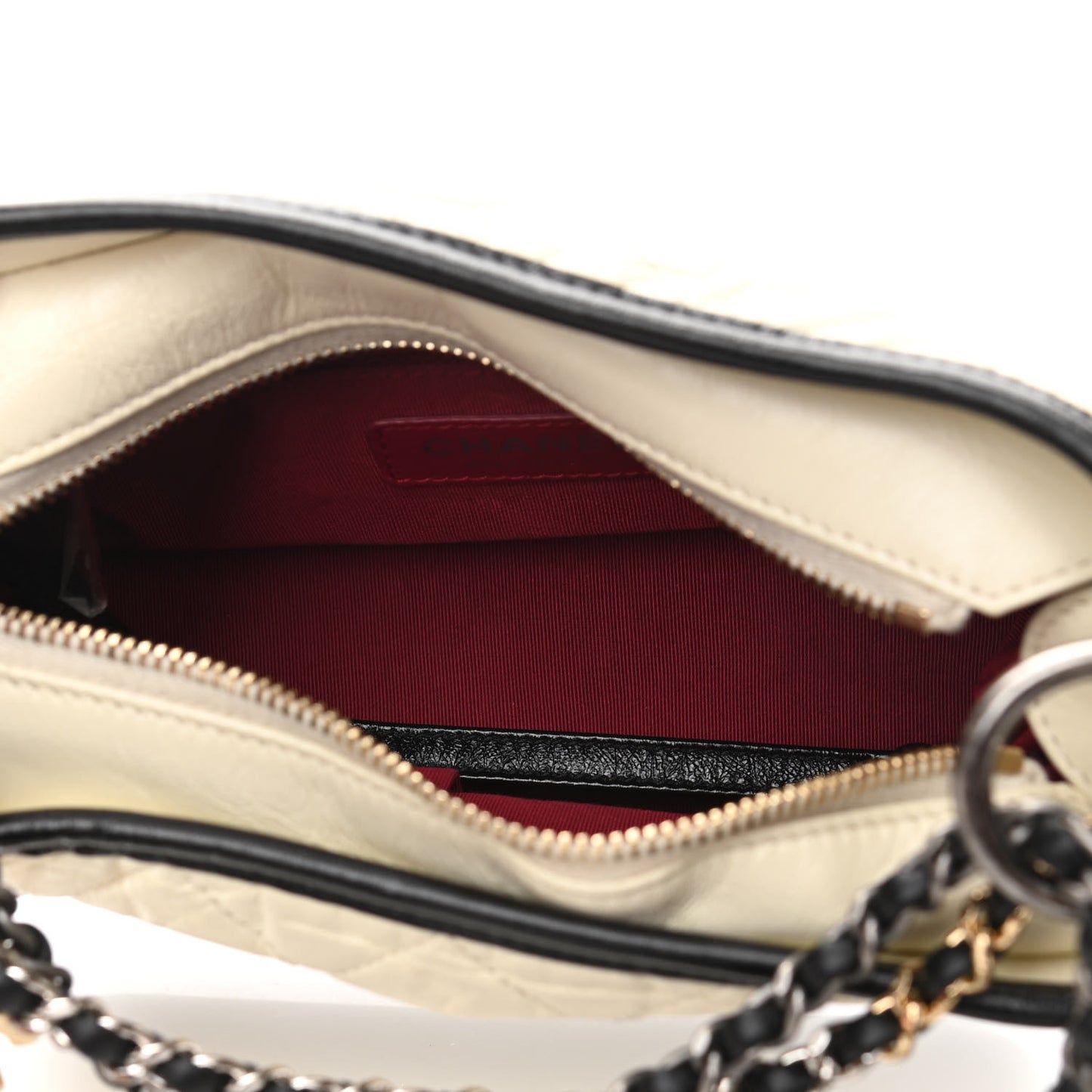 Aged Calfskin Quilted Small Gabrielle Hobo Black White