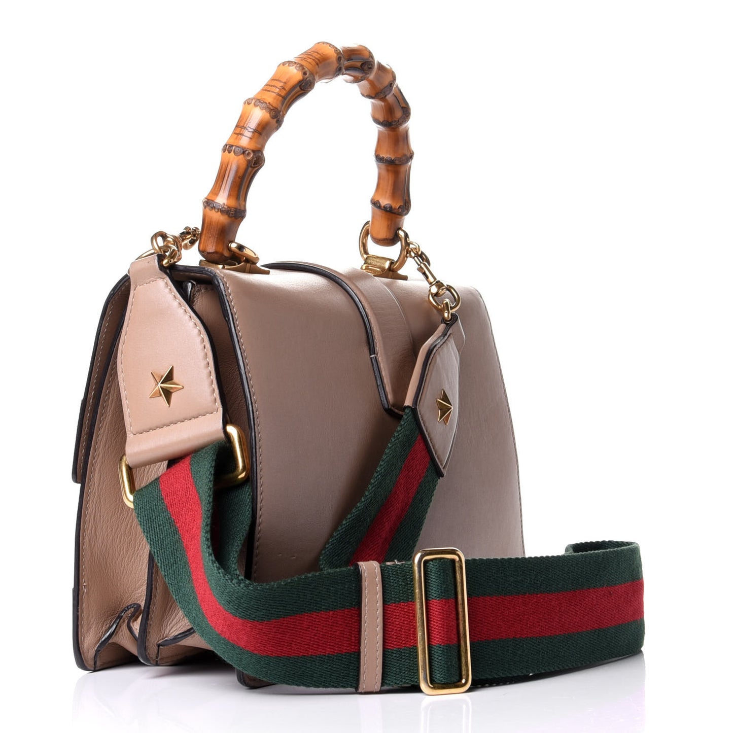 Calfskin Bamboo Web Medium Dionysus Top Handle Bag Camelia Bright Evergreen Hibiscus Red