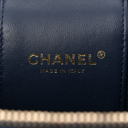 Chanel Printed Denim Quilted Mini Top Handle Vanity Case With Chain Dark Blue 6 of 10