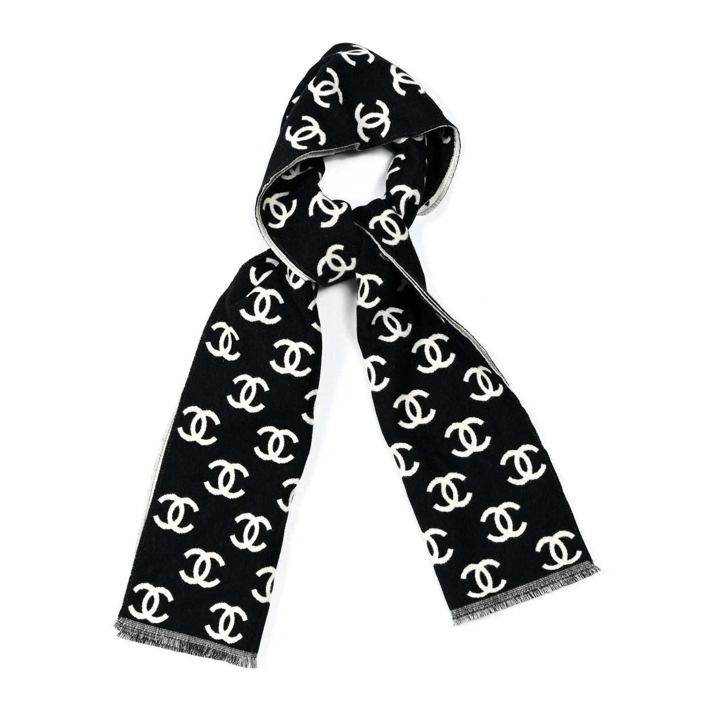 Wool Cashmere CC Scarf Black White