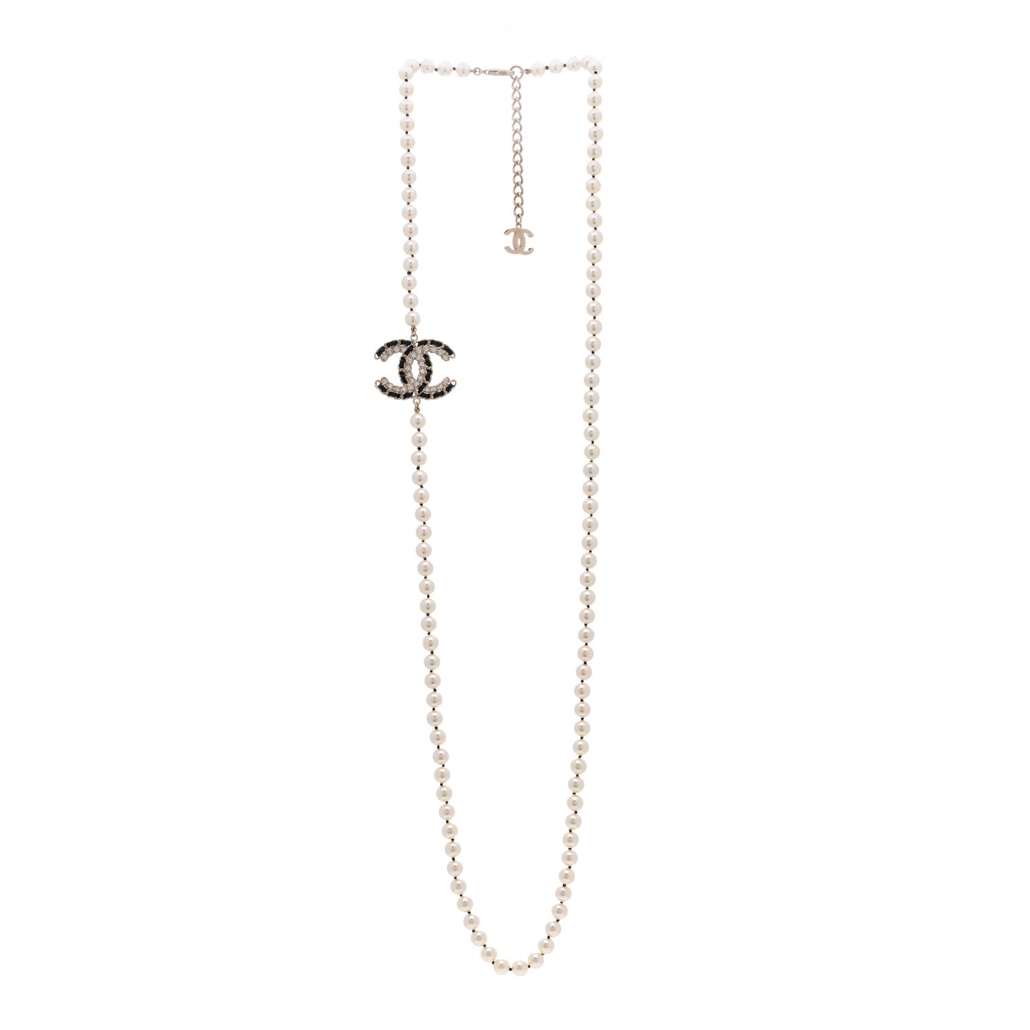 Chanel Pearl Crystal Lambskin CC Long Necklace Gold Black 3 of 6