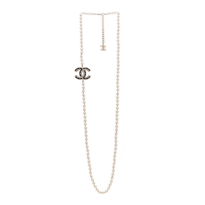 Chanel Pearl Crystal Lambskin CC Long Necklace Gold Black 3 of 6