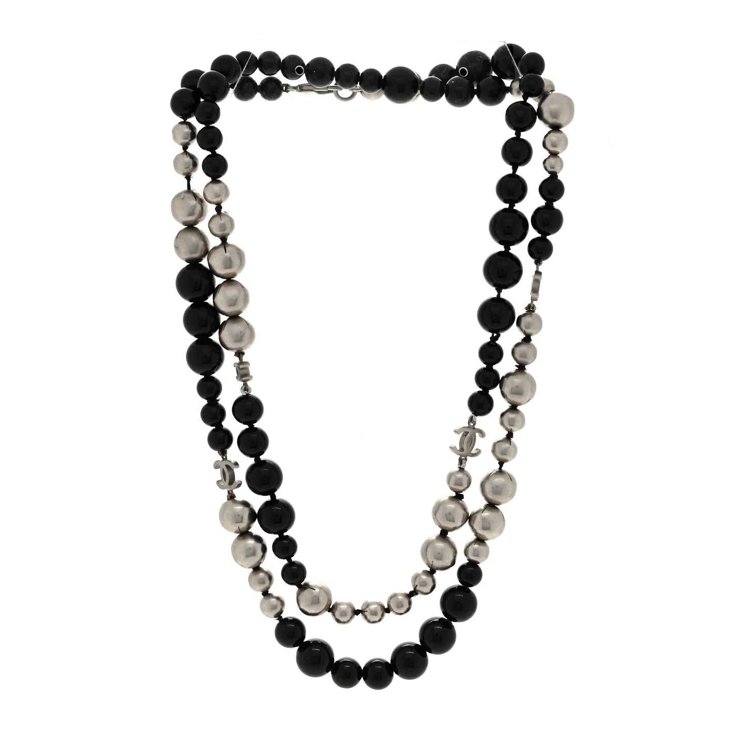 Ruthenium Pearl Beaded CC Long Necklace Black