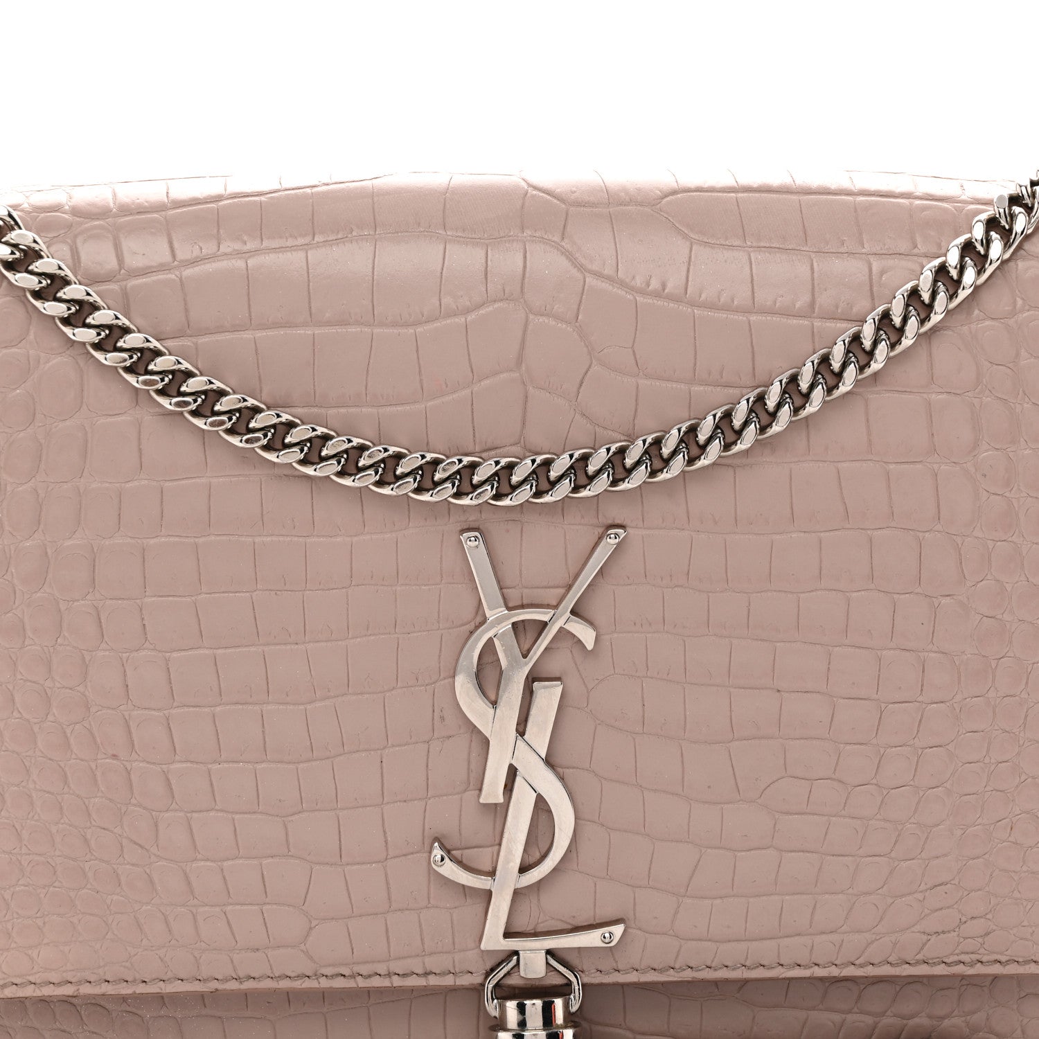 Saint Laurent Calfskin Crocodile Embossed Medium Classic Monogram Kate Tassel Satchel Powder Pink 8 of 16