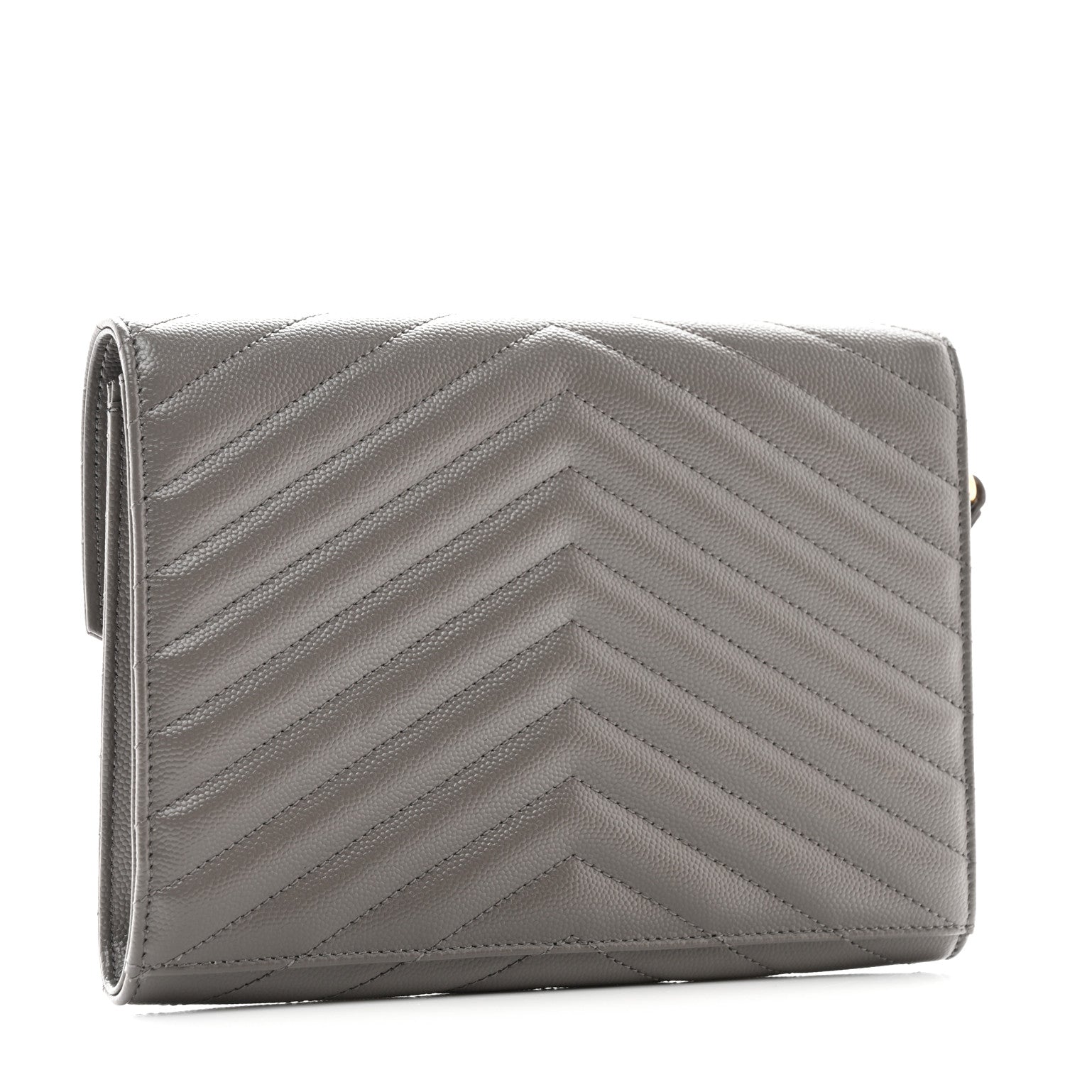 Saint Laurent Grain De Poudre Matelasse Chevron Monogram Envelope Clutch Fog 3 of 8