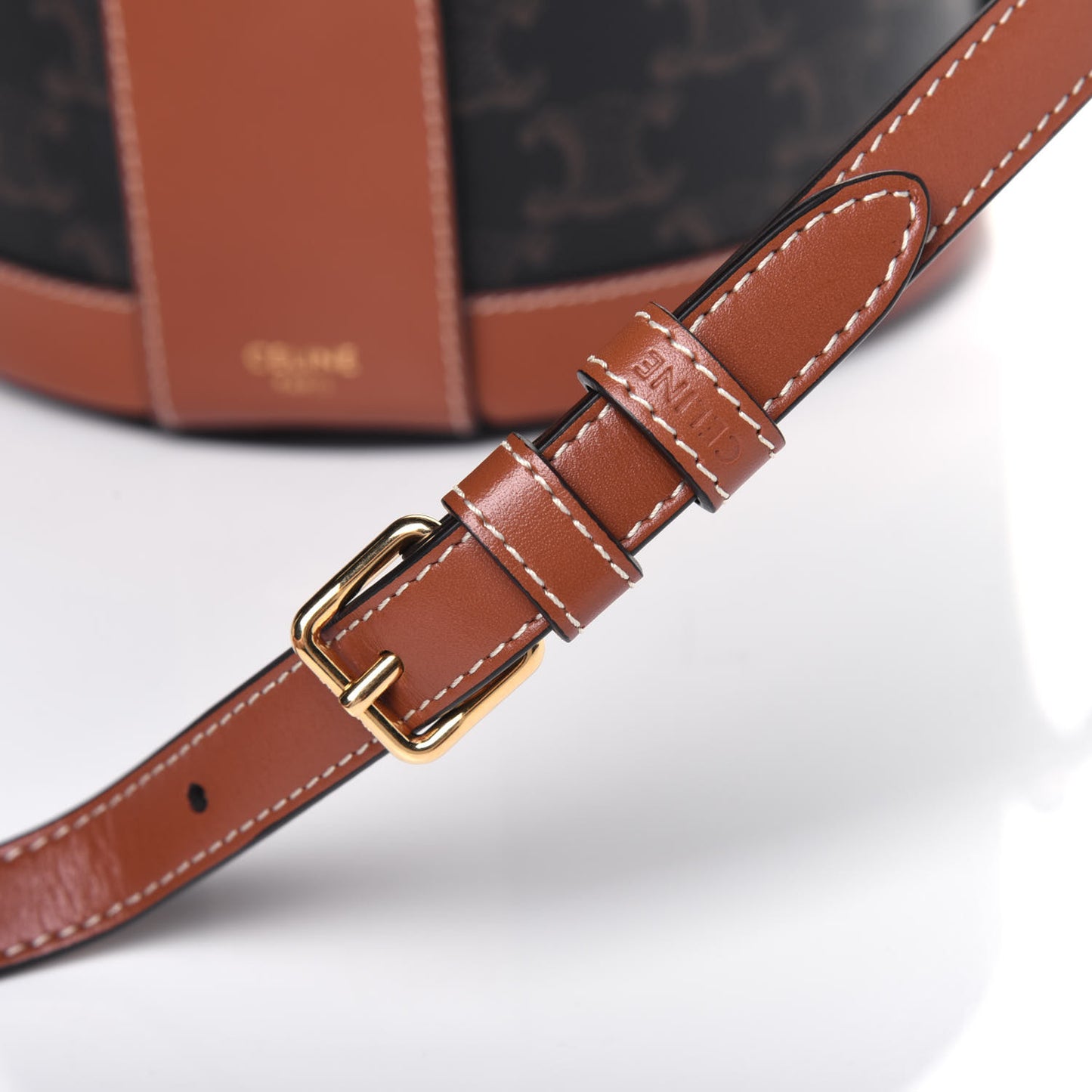 Calfskin Triomphe Canvas Medium Tambour Bag Tan