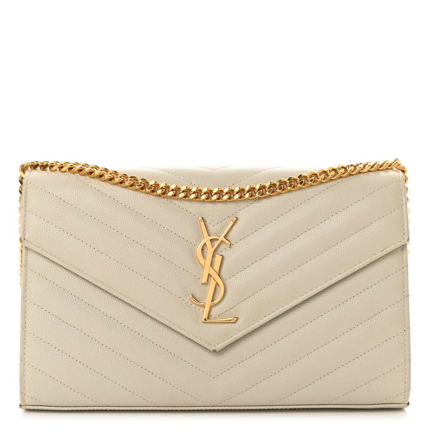 Grain De Poudre Matelasse Chevron Monogram Chain Wallet Crema Soft
