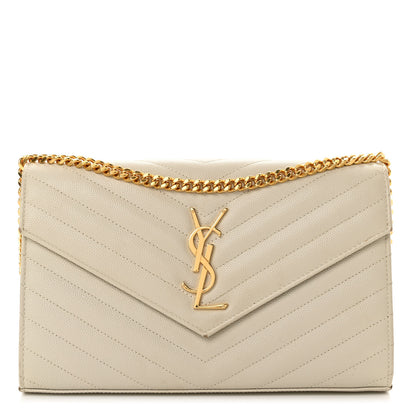 Saint Laurent Grain De Poudre Matelasse Chevron Monogram Chain Wallet Crema Soft 1 of 10
