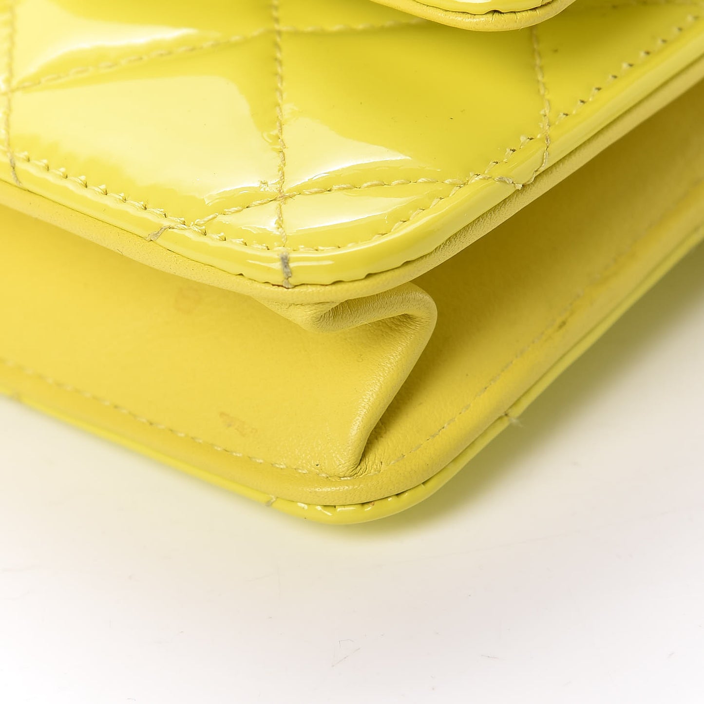 Patent Quilted Wallet On Chain WOC Yellow