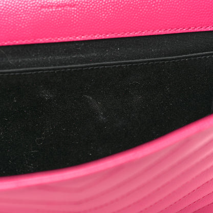 Saint Laurent Grain De Poudre Matelasse Chevron Monogram Envelope Clutch Fuxia Couture 11 of 11