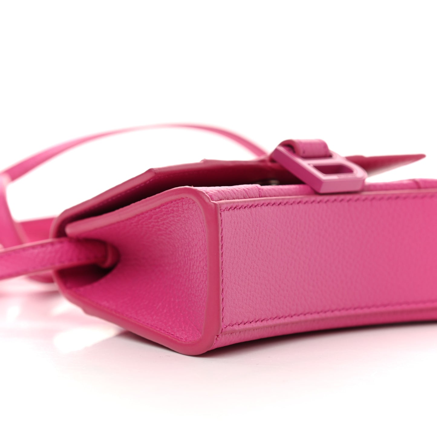 Grained Calfskin Tonal B Hourglass Top Handle Bag Mini Fuchsia