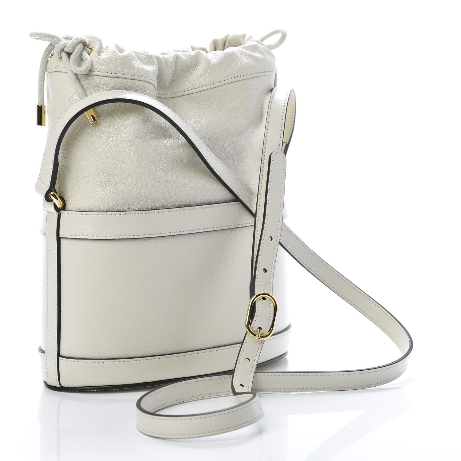 Gucci Azalea Sakai Calfskin Horsebit 1955 Drawstring Bucket Bag Mystic White 3 of 10