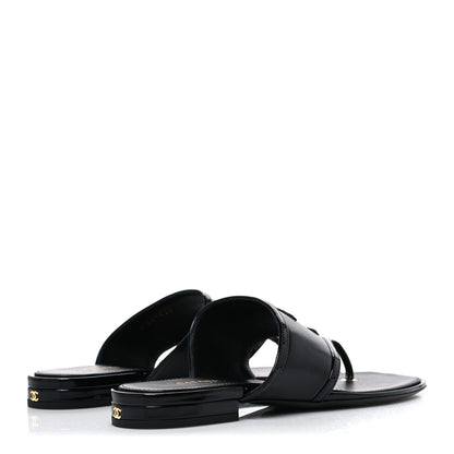 Chanel Lambskin Patent Calfskin CC Thong Sandals  37 Black 5 of 10