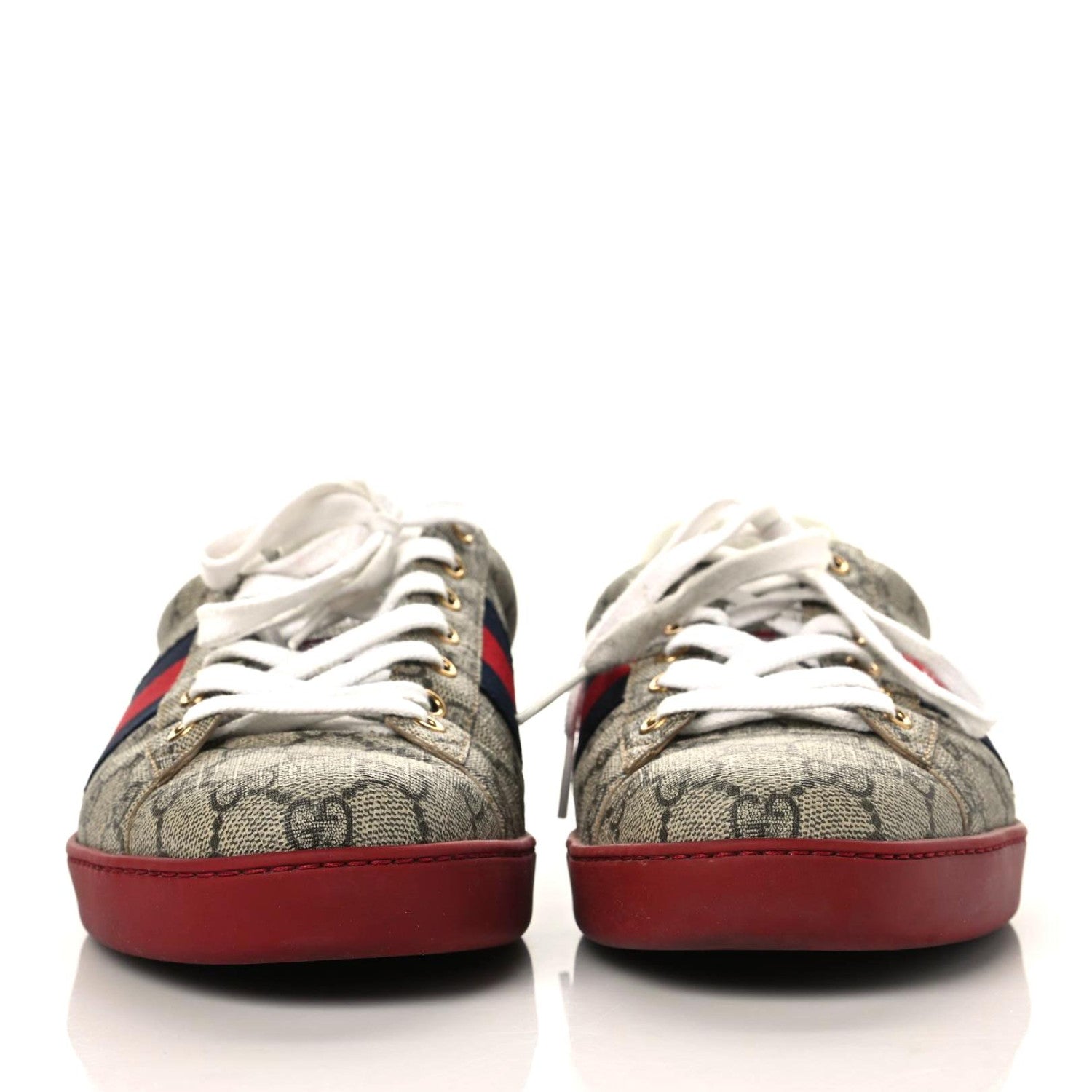 Gucci GG Supreme Monogram Ayers Web Mens New Ace Sneakers 9.5 Beige Red 2 of 9