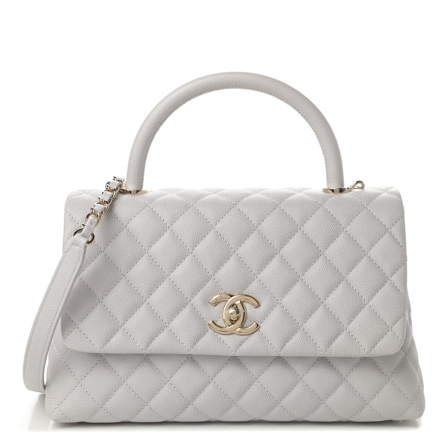 Caviar Quilted Small Coco Handle Flap Light Grey