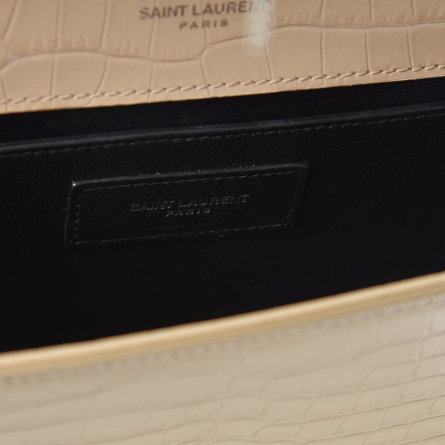 Croc Calfskin Embossed Small Classic Monogram Kate Tassel Satchel Beige