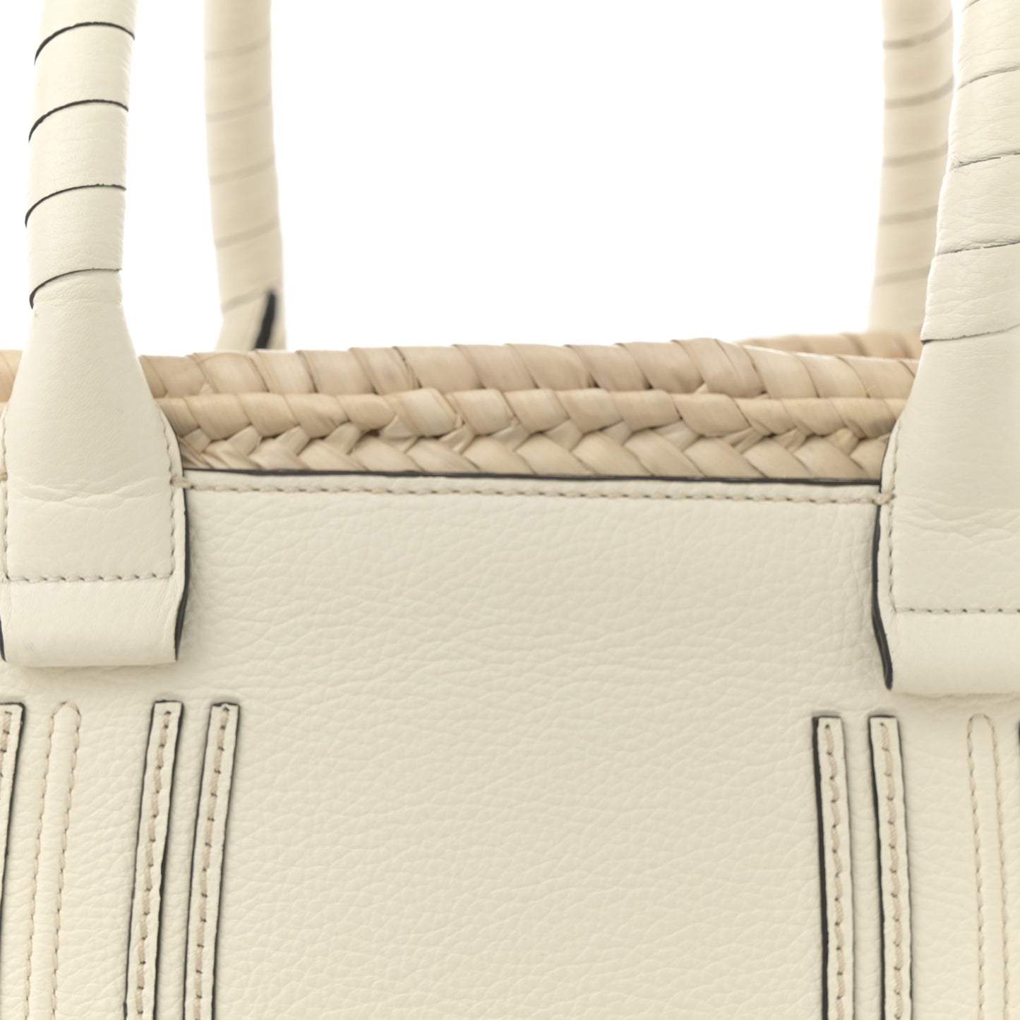 Raffia Grain Calfskin Medium Marcie Basket White