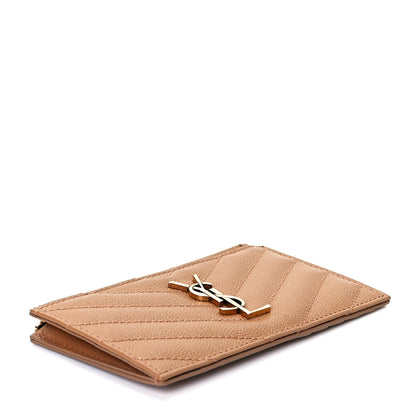 Saint Laurent Grain De Poudre Matelasse Chevron Monogram Fragments Zippered Card Case Cork 3 of 6