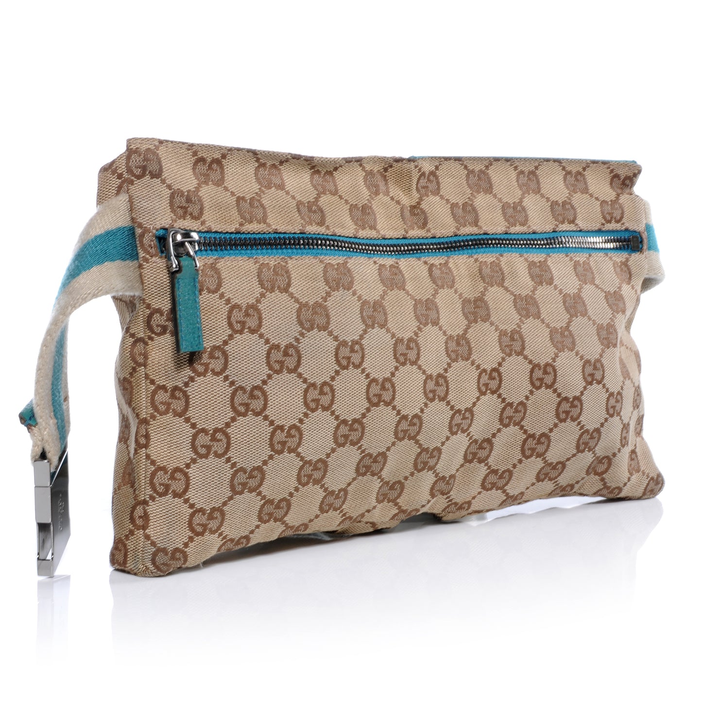 GG Monogram Web Double Pocket Belt Bag Turquoise